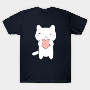 Kawaii Cute Cat With Heart T-Shirt T-Shirt